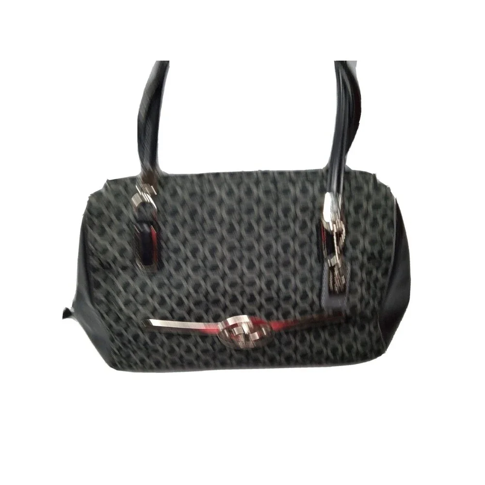 Vintage Coach Madison Op Art Handbag #25215 Grey~Black Canvas Leather Trim